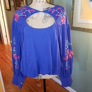 Free People Lida Boho embroidered sleeves NWT